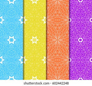 Set of 4 vertical elements to creating a seamless lace pattern with elements of floral ornament. Different colored bases. vector illustration. For decorating invitations, fashion design, textiles