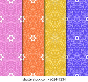 Set of 4 vertical elements to creating a seamless lace pattern with elements of floral ornament. Different colored bases. vector illustration. For decorating invitations, fashion design, textiles