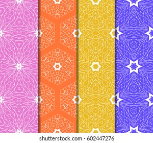 Set of 4 vertical elements to creating a seamless lace pattern with elements of floral ornament. Different colored bases. vector illustration. For decorating invitations, fashion design, textiles