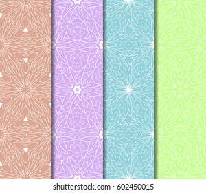Set of 4 vertical elements to creating a seamless lace pattern with elements of floral ornament. Different colored bases. vector illustration. For decorating invitations, fashion design, textiles