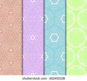 Set of 4 vertical elements to creating a seamless lace pattern with elements of floral ornament. Different colored bases. vector illustration. For decorating invitations, fashion design, textiles