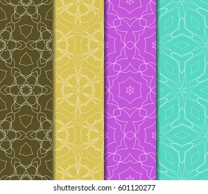 Set of 4 vertical geometric pattern in floral lace style. Ethnic ornament. Vector illustration. For decorating invitations, fashion design, textiles