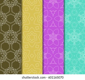Set of 4 vertical geometric pattern in floral lace style. Ethnic ornament. Vector illustration. For decorating invitations, fashion design, textiles