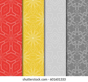 Set of 4 vertical geometric pattern in floral lace style. Ethnic ornament. Vector illustration. For decorating invitations, fashion design, textiles