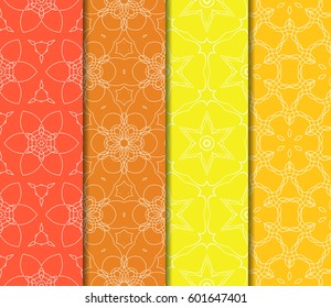 Set of 4 vertical geometric pattern in floral lace style. Ethnic ornament. Vector illustration. For decorating invitations, fashion design, textiles