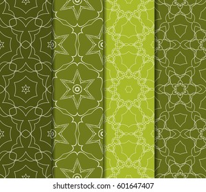 Set of 4 vertical geometric pattern in floral lace style. Ethnic ornament. Vector illustration. For decorating invitations, fashion design, textiles