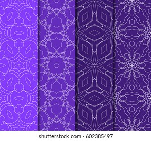 Set of 4 vertical geometric pattern in floral lace style. Ethnic ornament. Vector illustration. For decorating invitations, fashion design, textiles