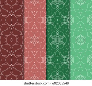 Set of 4 vertical geometric pattern in floral lace style. Ethnic ornament. Vector illustration. For decorating invitations, fashion design, textiles