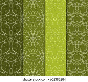 Set of 4 vertical geometric pattern in floral lace style. Ethnic ornament. Vector illustration. For decorating invitations, fashion design, textiles