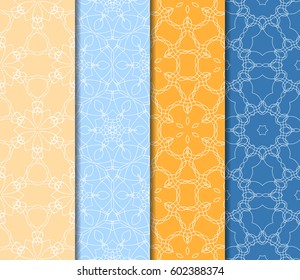 Set of 4 vertical geometric pattern in floral lace style. Ethnic ornament. Vector illustration. For decorating invitations, fashion design, textiles