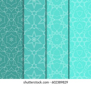 Set of 4 vertical geometric pattern in floral lace style. Ethnic ornament. Vector illustration. For decorating invitations, fashion design, textiles