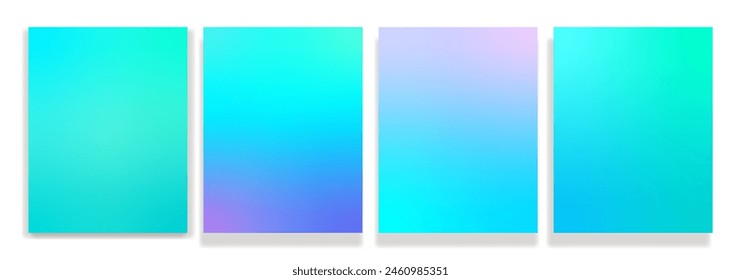 Set of 4 vertical gradient backgrounds in cyan, green and violet colors. For covers, wallpapers, branding, social media and other projects. For web and print.