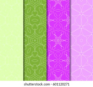 Set of 4 vertical seamless lace pattern with elements of floral ornament. Different colored bases. vector illustration. For decorating invitations, fashion design, textiles