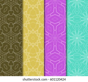 Set of 4 vertical seamless lace pattern with elements of floral ornament. Different colored bases. vector illustration. For decorating invitations, fashion design, textiles