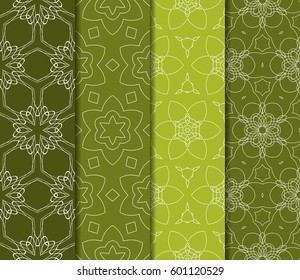Set of 4 vertical seamless lace pattern with elements of floral ornament. Different colored bases. vector illustration. For decorating invitations, fashion design, textiles