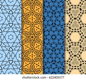 Set of 4 vertical seamless lace pattern with elements of floral ornament. Different colored bases. vector illustration. For decorating invitations, fashion design, textiles