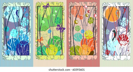 set of 4 vertycal cards with four seasons