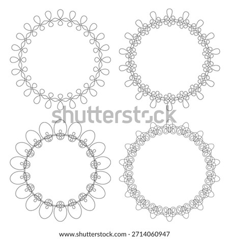 Set of 4 very simple round frames with fully editable stroke width and fill color