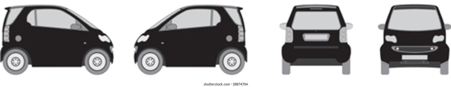 A set of 4 viewpoints of a small city eco car