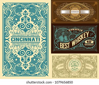 set of 4 vinage label. Western style