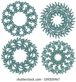 Set of 4 vintage christmas wreaths for your design