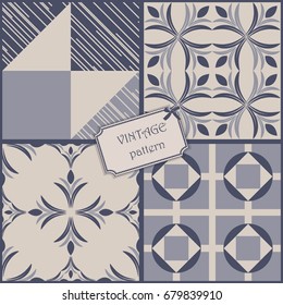 set of 4 vintage colorful patterns in retro colors. Vector illustration can be used for ceramic tile, wallpaper, textile, invitation, greeting card, web page background.