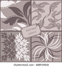 set of 4 vintage colorful patterns in retro colors. Vector illustration can be used for ceramic tile, wallpaper, textile, invitation, greeting card, web page background.