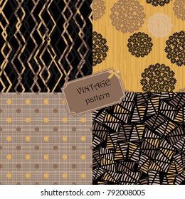 set of 4 vintage colorful patterns in retro colors. Vector illustration can be used for ceramic tile, wallpaper, textile, invitation, greeting card, web page background.
