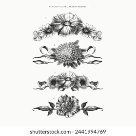 Set of 4 Vintage Floral Design Elements	