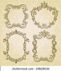 Set with 4 vintage frames with copy space for text -  vector abstract background