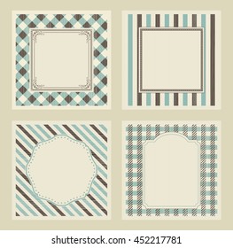 Set of 4 vintage invitation cards with geometric pattern.  Template greeting card, invitation and advertising banner, brochure with space for text. Can be use for wedding, birthday, baby shower, menu 
