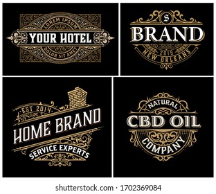 Set of 4 vintage logos with baroque ornaments.