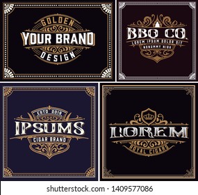 Set of 4 vintage logos with floral ornaments