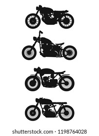 set of 4 vintage motorcycles. Vector graphics.