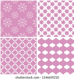 Set of 4 vintage seamless colorful patterns in elegant colors.