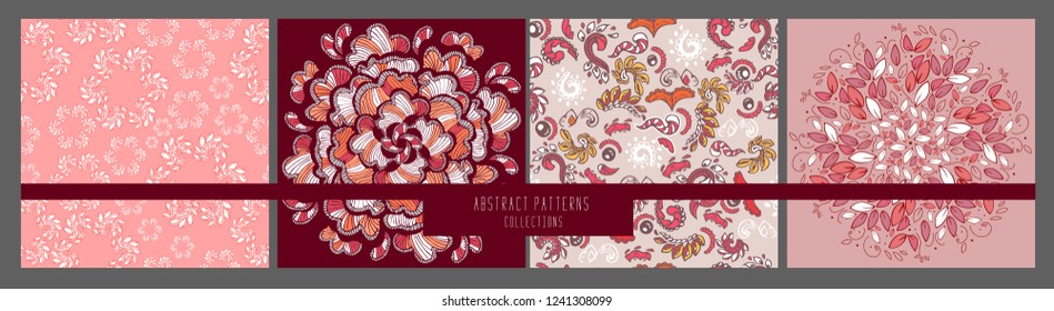 set of 4 vintage seamless colorful patterns. Hand drawn. Vector illustration can be used for ceramic tile, wallpaper, textile, invitation, greeting card, web page background.floral patterns. Romantic