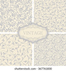 set of 4 vintage seamless damask patterns