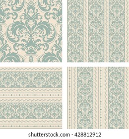 Set of 4 vintage seamless damask patterns. Seamless pattern can be used for wallpaper, fabrics, paper craft projects, web page background,surface textures. 