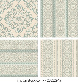 Set of 4 vintage seamless damask patterns. Seamless pattern can be used for wallpaper, fabrics, paper craft projects, web page background,surface textures. 