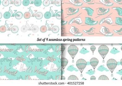 Set of 4 vintage spring . Can be used for graphic design, as well as the Wallpaper or a print on textile. Vector illustratiom. 