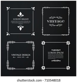 Set of 4 Vintage Typography. White Sample Text on Black Vintage Background.