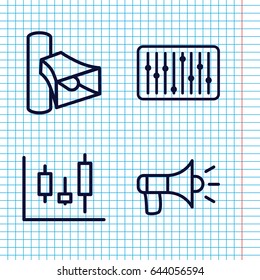 Set of 4 volume outline icons such as volume, slider, megaphone