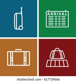  set of 4 voyage outline icons such as luggage belt, arrival table