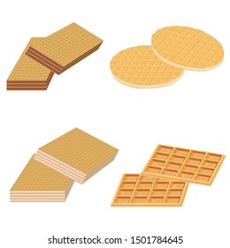 Set of 4 waffle cookies. Waffles isolated vector color image on white background