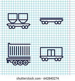 Set of 4 wagon outline icons such as cargo wagon