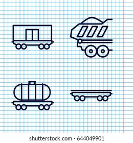 Set of 4 wagon outline icons such as cargo wagon