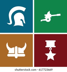 set of 4 war filled icons such as knight, helmet, cannon