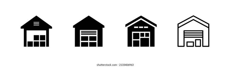 Set of 4 warehouse icon, outlined editable stroke and flat glyph style, clipart design template