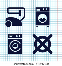 Set of 4 washer filled icons such as vacuum cleaner, washing machine