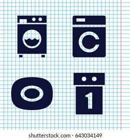 Set of 4 washing filled icons such as washing machine, soap